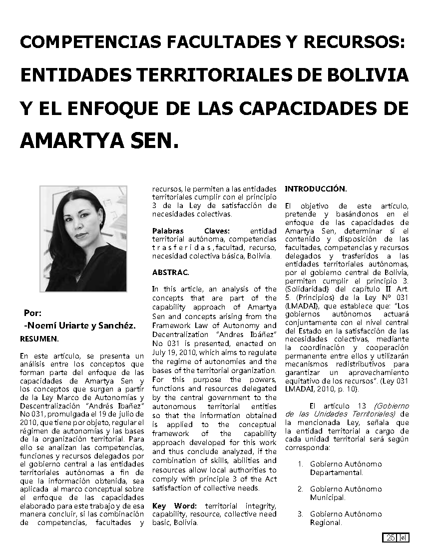 Competencias facultades y recursos: entidades territoriales de Bolivia